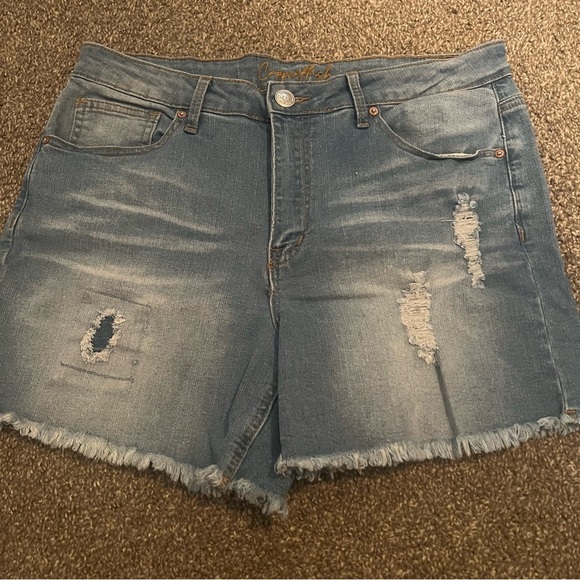 CopperFlash High Rise size 12 Blue Denim Distressed Shorts - Picture 1 of 4